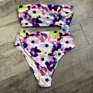 H&M High Leg Floral Bandeau Swimsuit Size Medium NWOT